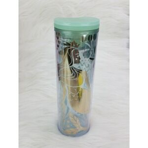 Starbucks 2020 Tumbler Gold Mint Green Mermaid Siren Clear Cold Cup 16oz